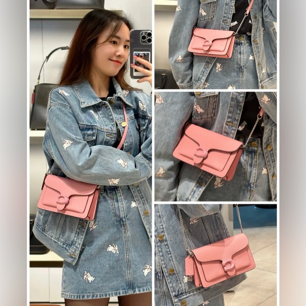 Coach Tabby Chain Clutch Polished Pebble Leather/Silver/Vivid Pink - Picture 10 of 10